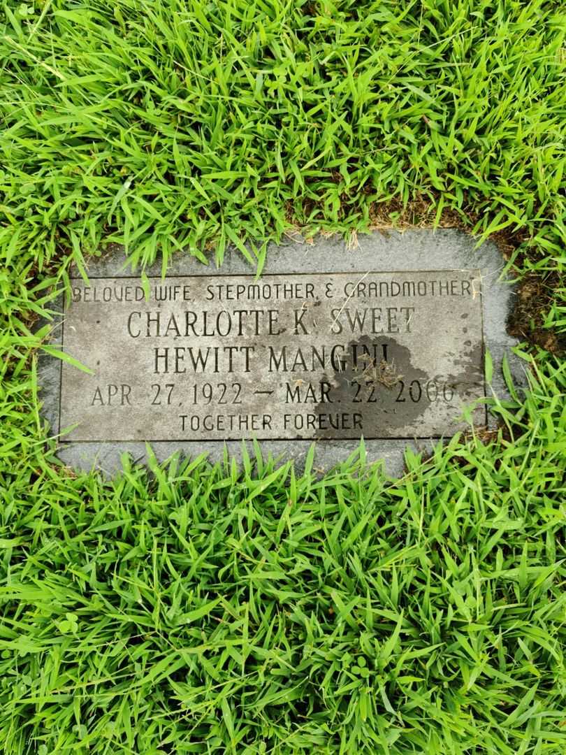 Charlotte K. Sweet Hewitt Mangini's grave. Photo 3